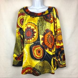 Bill Blass Silky Blouse Long Sleeve scoop Neck